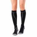 Calze sportive alte 35-38 in tessuto elasticizzato nero/grigio con supporto alla gamba