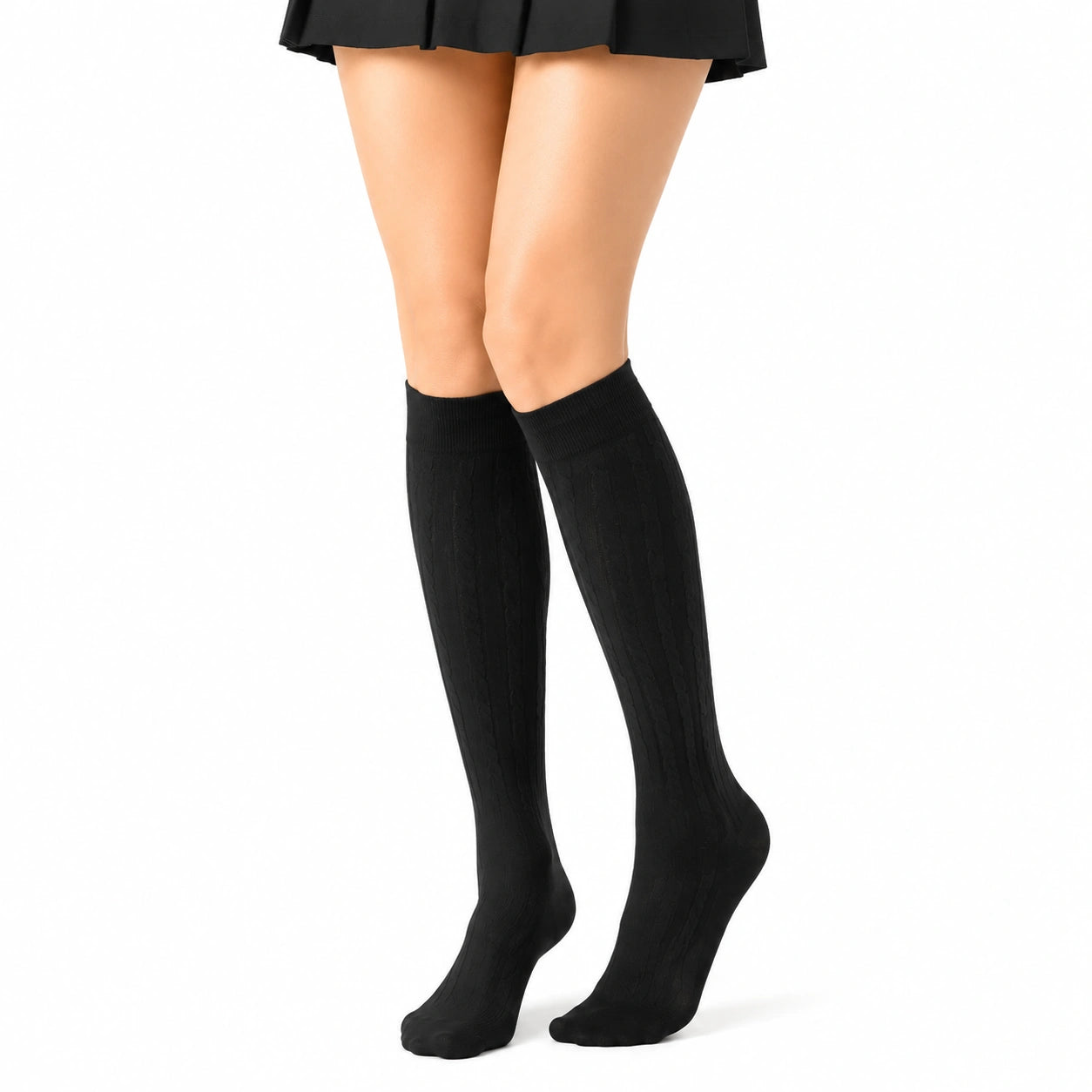 Calze al ginocchio 35-38 in maglia nera a trecce stile classico