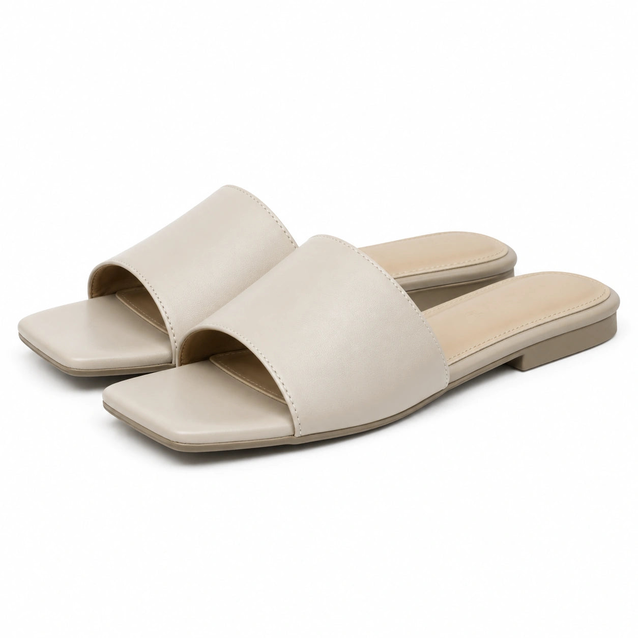Ciabatte donna 40/41 in materiale sintetico beige - fascia larga e suola bassa