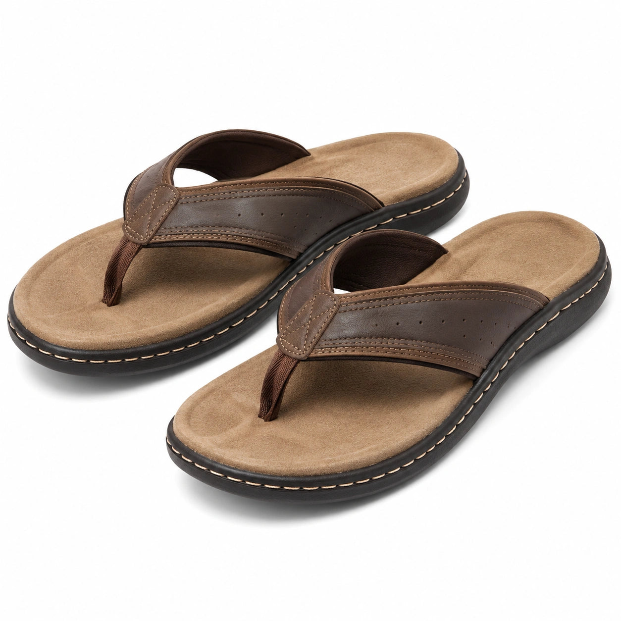 Infradito uomo taglia 40/41 marrone con tomaia effetto pelle e suola antiscivolo