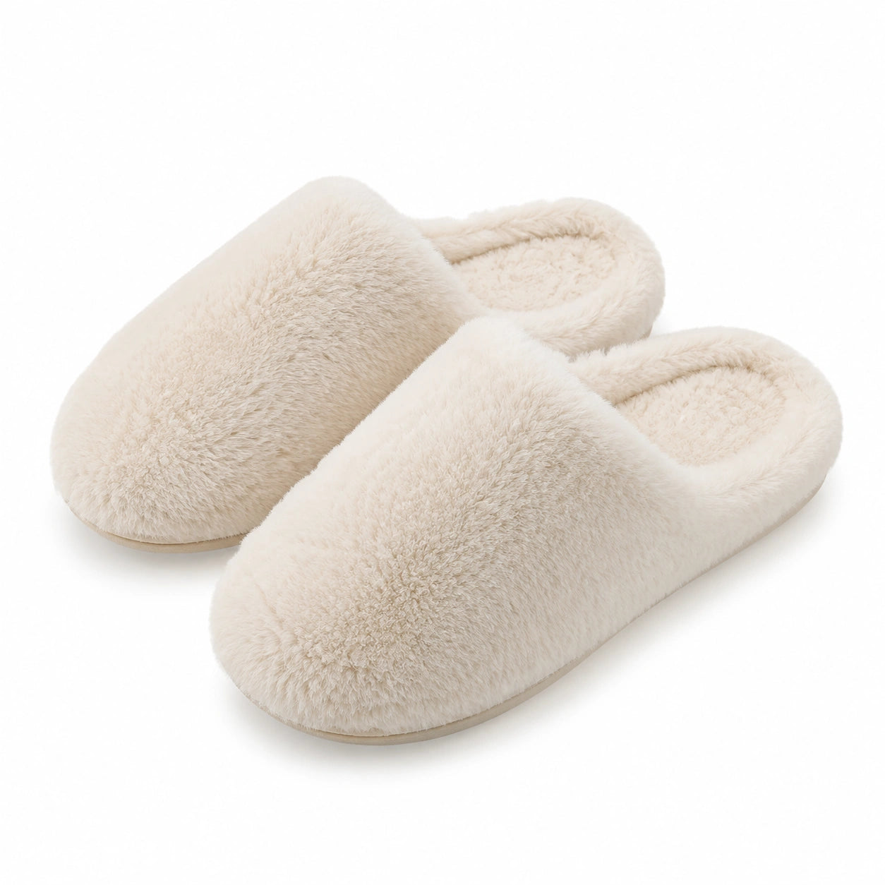 Pantofole da casa 36/37 in tessuto effetto pelliccia beige - morbide chiuse