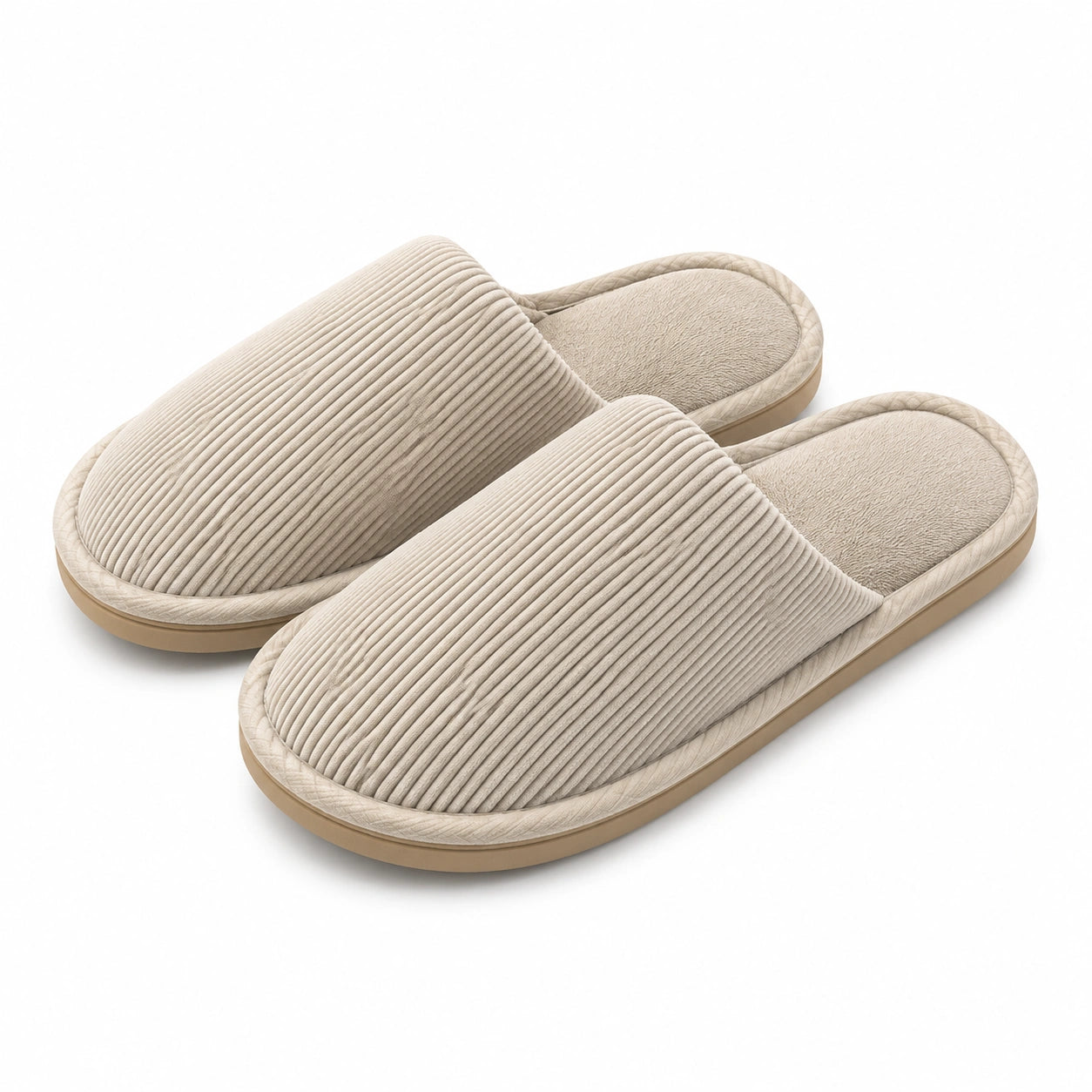 Pantofole da casa 36/37 in tessuto beige a coste con suola antiscivolo