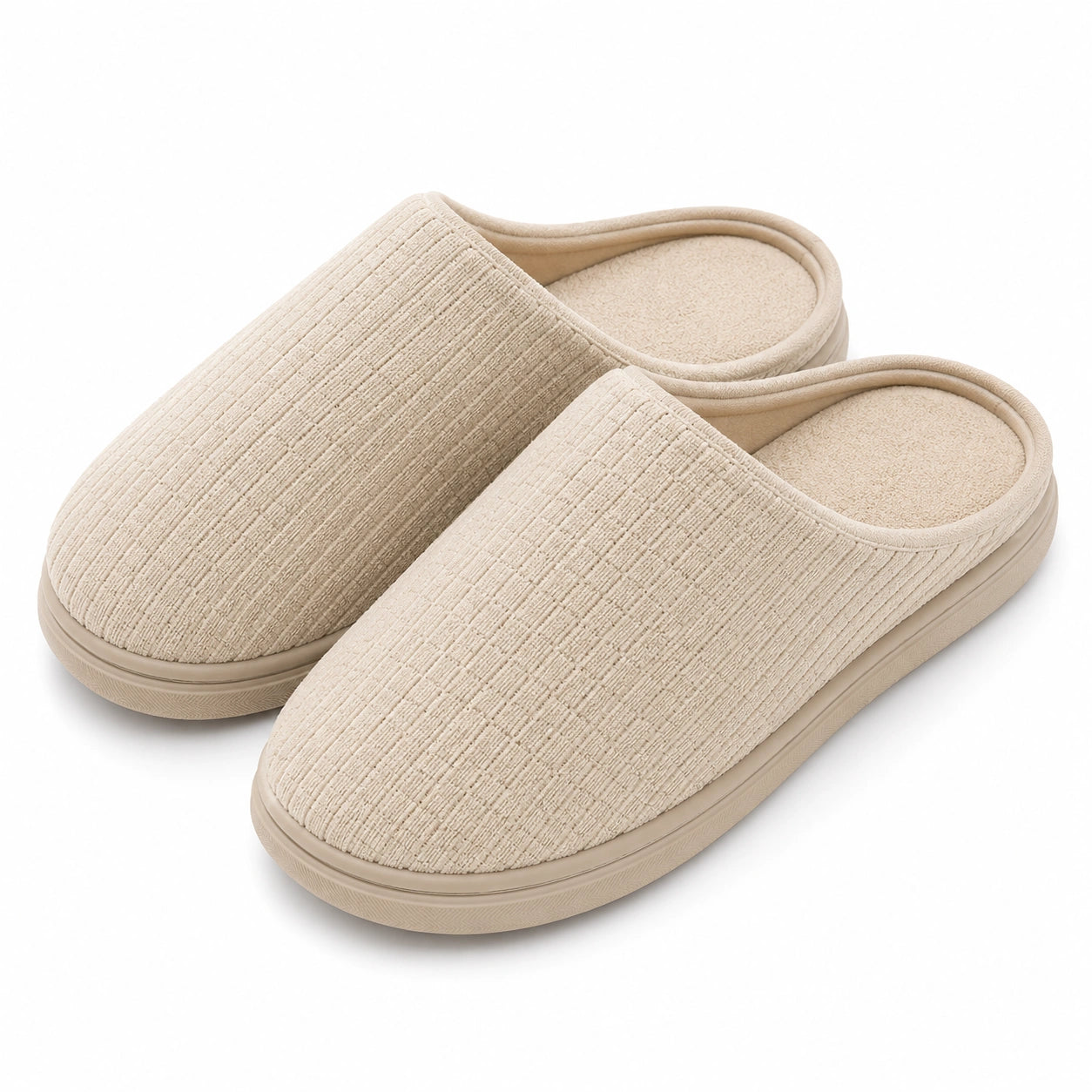 Pantofole da casa 38/39 in tessuto a coste beige con suola rialzata