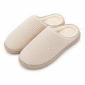 Pantofole da casa 38/39 in tessuto a coste beige con fodera morbida - chiuse sul davanti